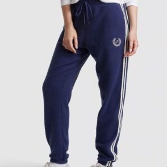 PINK Victoria's Secret Pants - PINK Victoria's Secret Navy Blue white stripe fleece joggers size M